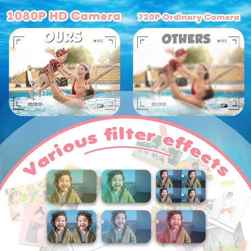 Waterproof Camera Toys for Girls Age 3-12 - Underwater Video Recorder with 32GB SD Card (Pink)